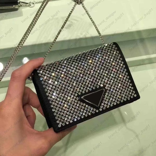 2023 Nova Mini Bolsa Designer Triângulo Strass 2022 Meninas Cadeia de Metal Pequenas Bolsas Transversais Bolsa de Um Ombro 120122H