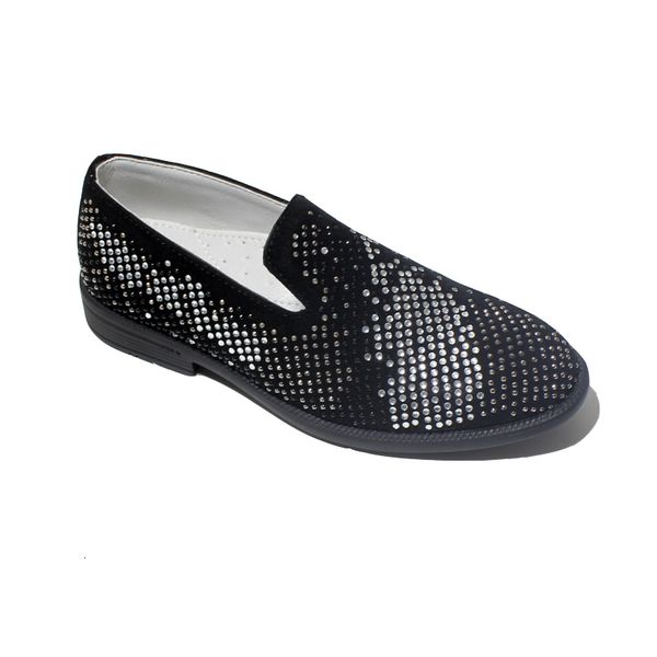 Spor ayakkabı erkek parti ayakkabıları çocuklar s siyah smokin loafers standart düşük topuk yumuşak dış taban diamante akıllı resmi elbise 221130