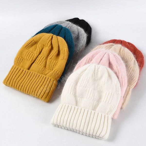 Winter Kaninchen Pelz Hut für Frauen Verdicken Warme Strick Beanie Hüte für Mädchen koreanischen stil einfarbig mode hut