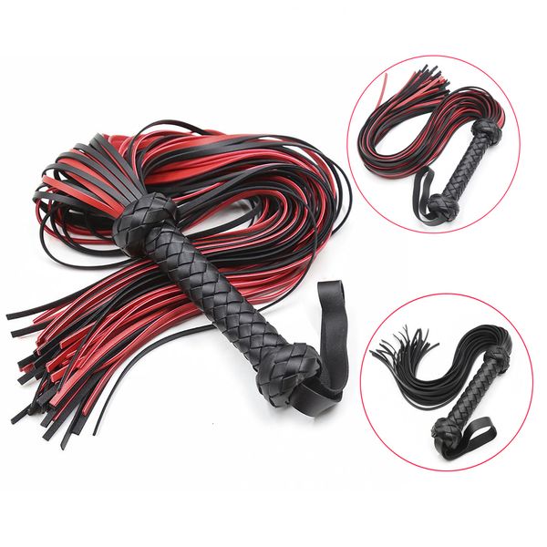 Bondage BDSM Gioco per adulti Fetish Nero Rosso Pelle PU Frusta Flogger Maniglia Sculacciata Flirt BondageGiocattolo erotico del sesso per coppia Imbracatura Castità 221130