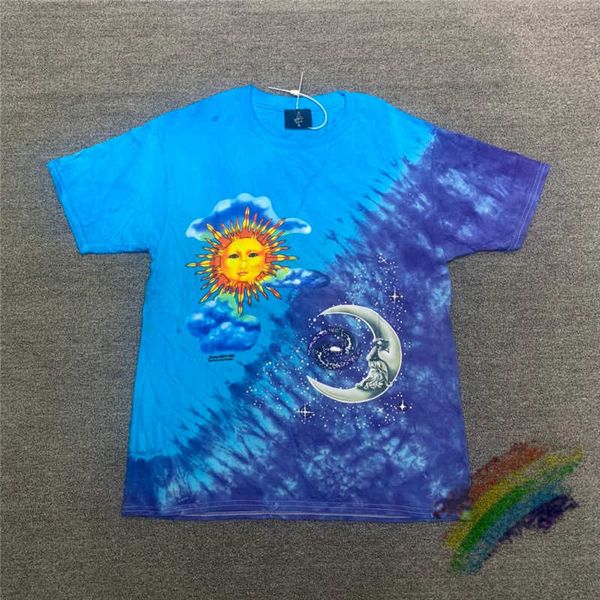 Herren T-Shirts Tie Dye Blaue T-Shirts Männer Frauen 1 1 Beste Qualität Vintage Sonne Mond Druck Top T-Shirts T-Shirt T221130