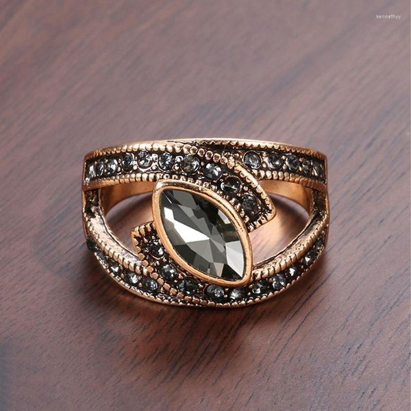 Обручальные кольца мужская личность бронзовая черная лунный камень Женские украшения элегантный кольцо драгоценного камня Размер 7-10