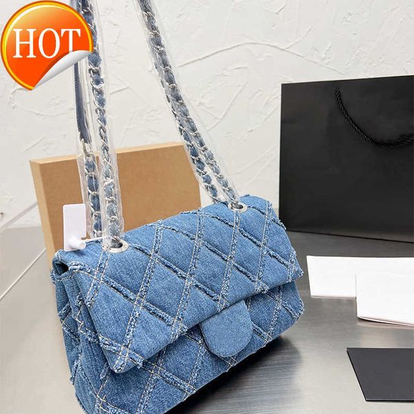 Designer di lusso da donna Borse a tracolla Moda Classica Mini borsa a conchiglia Busta Moda Jeans Borsa a tracolla a doppia catena intrecciata blu Vendita diretta in fabbrica