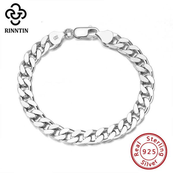 Pulseira corrente rinntin 925 prata esterlina 3.6/5/7mm largura sólido corte de diamante cubano link meio-fio para homens mulheres jóias de luxo sb104