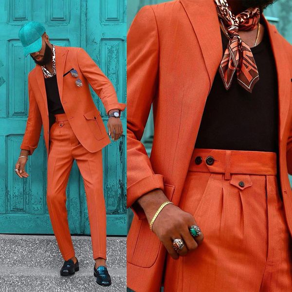 Leuchtend orange Herren-Smoking, 2-teilig, Übergröße, maßgeschneidert, hübsche Hochzeitsanzüge für Trauzeugen, formelle Kleidung