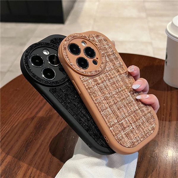Hot Winter Plush Furry Fabric Phone Cases For iPhone 15 14 11 12 13 Pro Max XR XS Max Plus Aesthetic Fuzzy Lattice Soft Shockproof Cover
