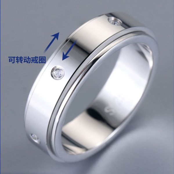 2022 Neues Design von höchster Qualität Turning Band Ring Paar Liebesringe 100% 925 Sterling Silber Rotatable Ringe Mode Frauen Hochzeit Schmuck Lady Party Lucky Future Ring