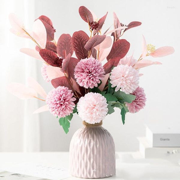 Fiori decorativi Seta artificiale Dente di leone Bouquet da sposa per la casa all'ingrosso Decorazioni mediterranee bianche Centrotavola di fiori finti per tavoli