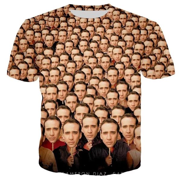 Hip Hop Sportwear Punk Sıradan Gevşek Parça Pantolon Sonbahar Erkekler Serin Baskı Ünlü Aktör Nicolas Cage 3D T-Shirt