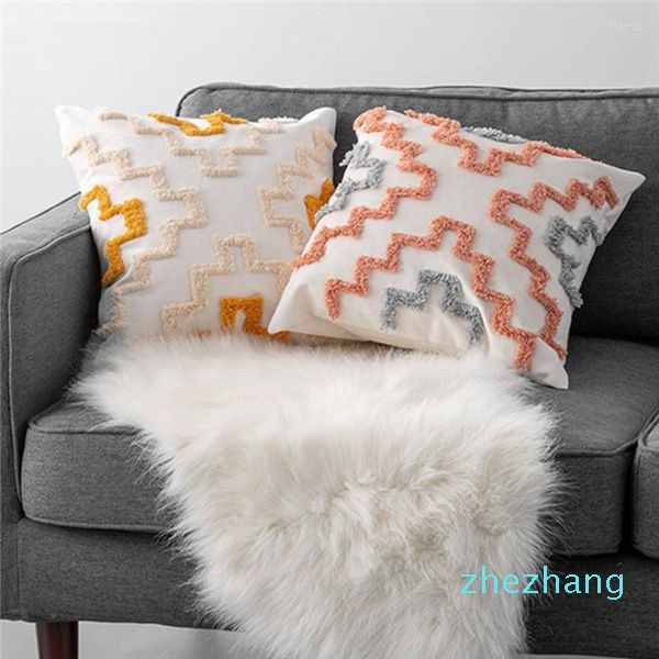 Travesseiro artesanal marrocos de bordado geométrico Tampa laranja cinza onda cinza onda decorativa sham