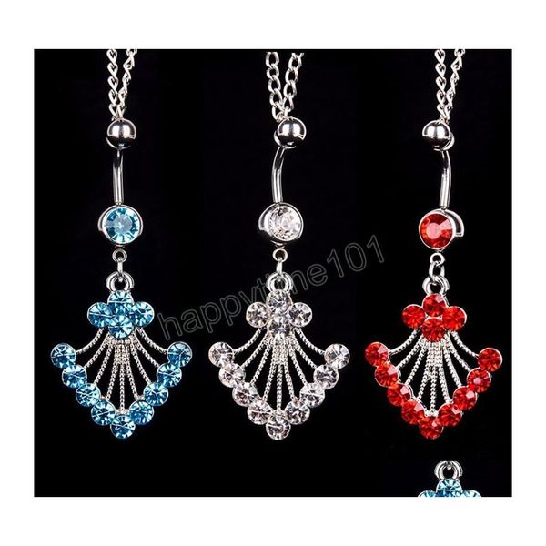 Кнопка пупок Bell Rings Sparkly strinestone Chain Dangle Piercing Piercing Bulty Belly Congring Ring