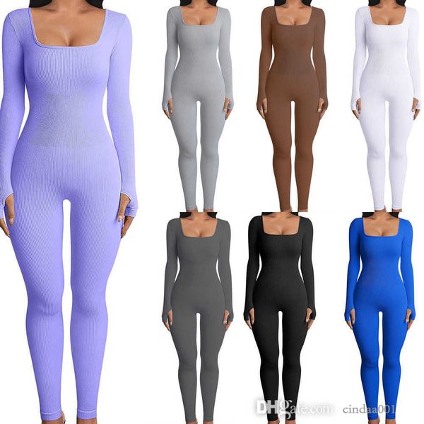 Женская йога-комбинезоны дизайнер Slim Sexy Ceece Clothing Solid осень с квадратной шеей.