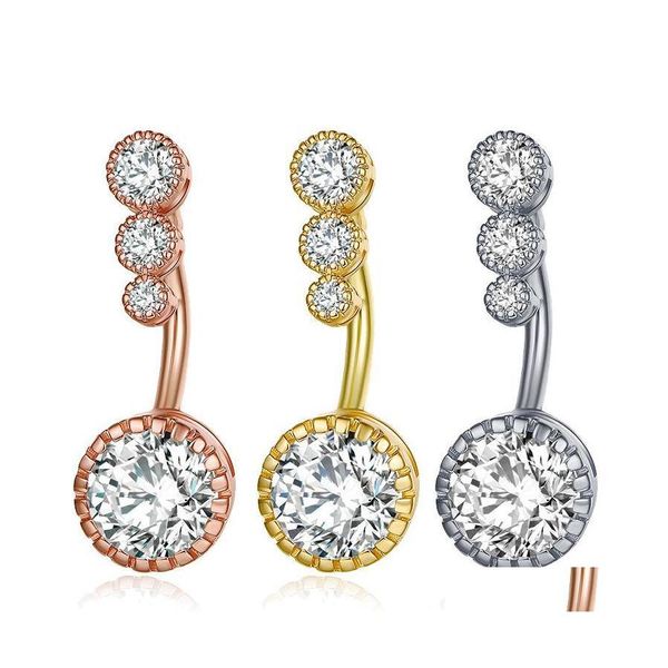 Navel Bell Button Rings Diamond Dangle Belly Bars Button Rings Piercing Crystal Flower Body Jewelry Ciondolo a forma di ombelico Drop Delive Dhqhi