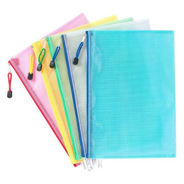 Arquivamento Supplies 10pcs port￡teis espessos de pasta de arquivos de malha de malha transparente PVC Bolsas de PVC 189 J2 Drop entregando Dhyay