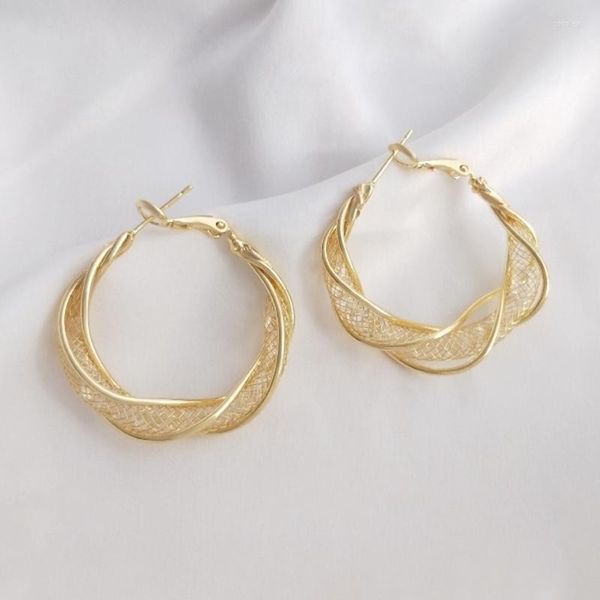 Orecchini a cerchio Ritenzione del colore 14K Vero oro riempito Rame 35MM Zircone Forma rotonda Orecchino Gioielli fai da te Accessori per la creazione di