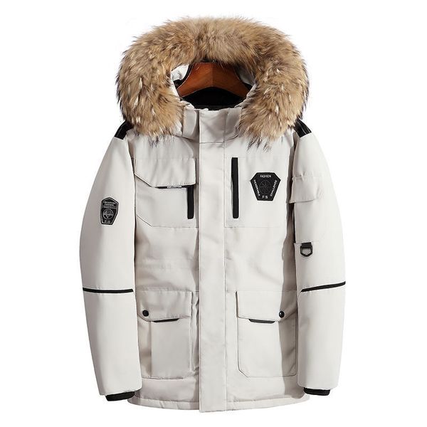 Os coletes masculinos engrossam jaqueta com grande colar de pele real parka 30 graus homens homens casuais à prova d'água, tamanho de casaco de inverno 3xl 221130