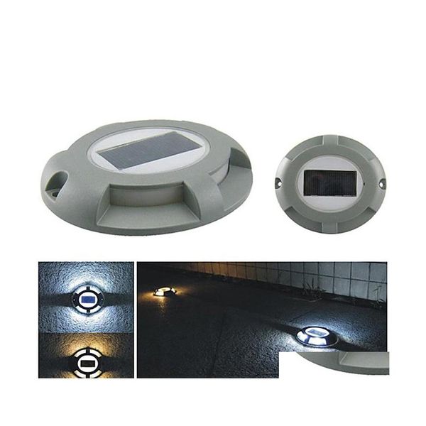 Luci da giardino solari Solar Road Stud Light Alluminio 4Led Outdoor Driveway Dock Path Lampada da terra Bianco caldo per recinzione Patio Drop Deliv Dhbkk