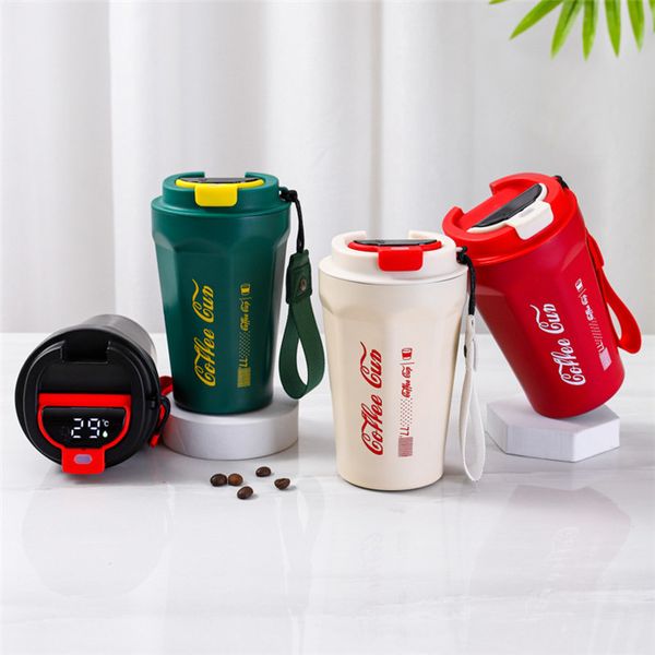 304 Edelstahl-Thermoskanne, intelligente Cola-Kaffeetassen, Büro-Wasserflaschen, Auto-Reisebecher, doppeltes Vakuum mit Gummiböden und Deckeln A0034