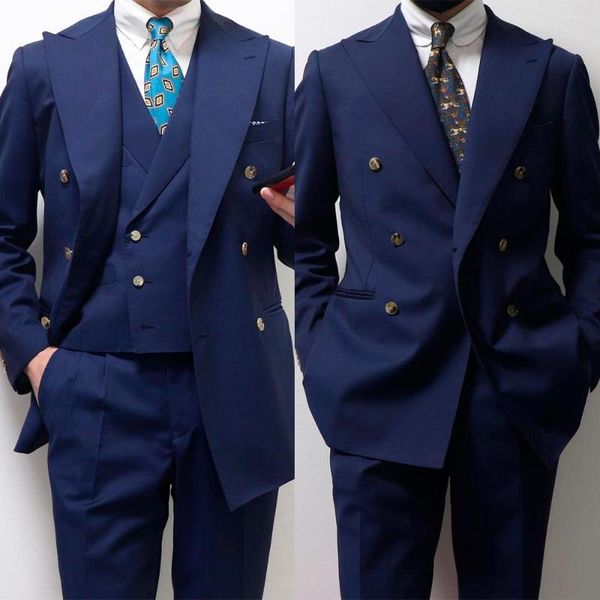 Abiti da uomo Abito da uomo blu scuro 2 pezzi Slim Tailor-Made Fashion Blazer doppiopetto Pantaloni Matrimonio formale Business Prom Causale Su misura