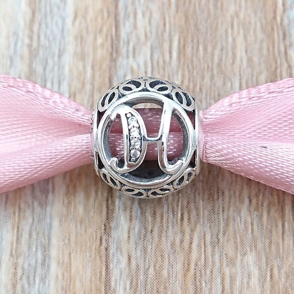 925 Sterling Silber Perlen Vintage H Charm Passend für europäische Pandora-Schmuckarmbänder Halskette 791852CZ AnnaJewel