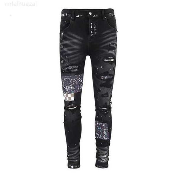 Jeans da uomo Abbigliamento Jeans Uomo Donna Stampa pantera Verde militare Lungo Cotone consumato Coniglio Adesivo Ricamo Slim Denim Pantaloni skinny da motociclista drittibmv4