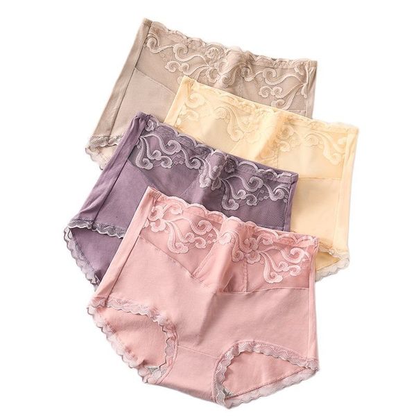 Calcinha feminina 4pcs cintura alta renda sexy feminino calcinha algodão corpora de algodão ladrinha cueca cuecas sem costura lingerie feminina respirável 221202