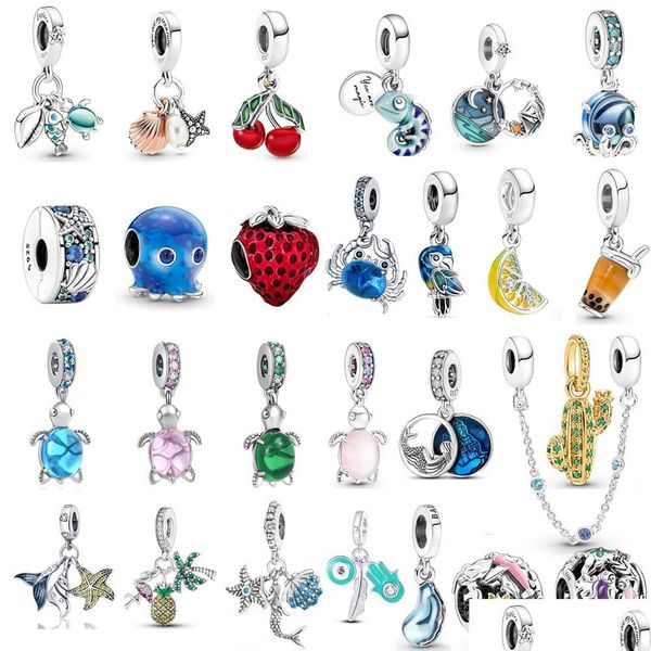 Argento 925 Sterling Sier ciondola fascino nuovo colore originale Ocean Series tartaruga polpo granchio perline Fit Pandora Charms braccialetto fai da te gioiello Dhfcp