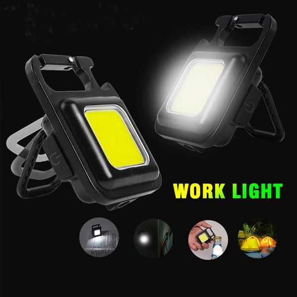 Mini linterna LED portátil, luz de trabajo, llavero de bolsillo, Lámpara USB para exteriores, linterna Cob para acampar