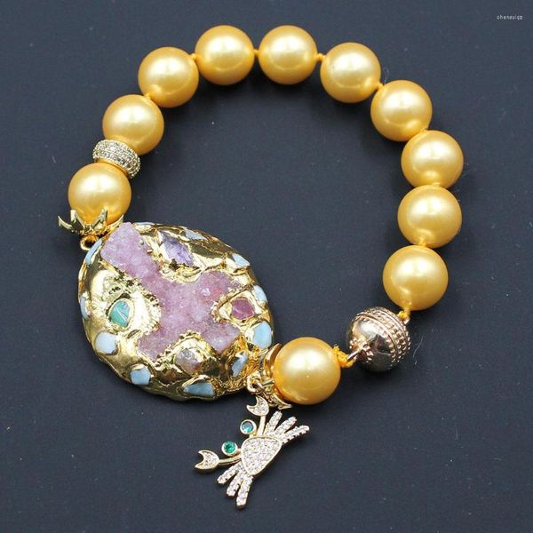 Strand GuaiGuai Schmuck Natürliche Muschel Perlen Halskette Goldene Rosa Kreuz Quarz Turmaline Larimars Armband CZ Krabbe Charms Für Frauen