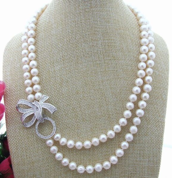 Gioielli di moda 2 strd naturali Natural White Freshwater Pearl Necklace 17-18 