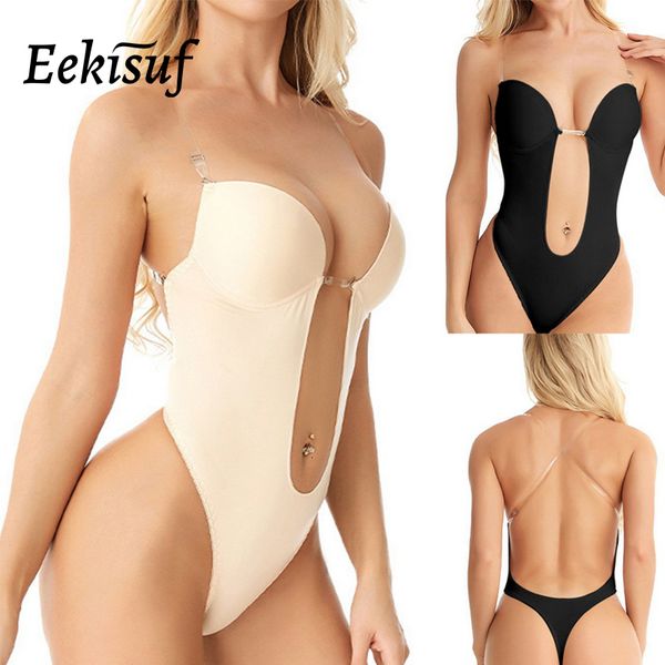 Shapers femininos eekisuf mulheres sexy full bodysuit shapewear decote em v traslado em v traslado U Treinador da cintura invisível invisível push up espartilho 221201