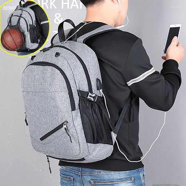 Bolsa de mochila de basquete USB Bola de ginástica da rede de basquete USB Bola de fitness bola para homens esportes para homens meninos estudantes acampando XA414wa