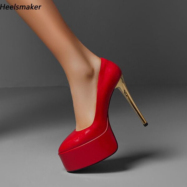 HAULSMAKER MODANTE MULHERIAS bombas de couro patenteado redondo de pé sexy salto estiletto sapatos de festa vermelha fúcsia, senhoras e tamanho 5-13