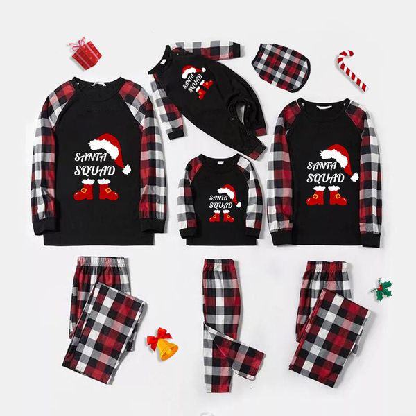 abbigliamento per la casa Pigiama per la famiglia abbinato al Natale Cappello dal design esclusivo Elfo Babbo Natale Plaid rosso nero Set 221202