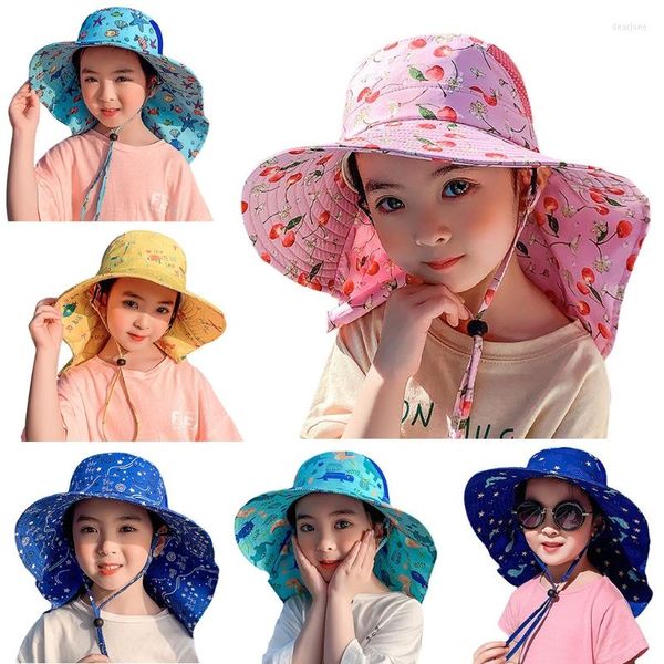 Cappelli D0LF Toddler Girls Flap Cute Sun Cartoon Print Protection Hat Cap Multi Pattern Color Ponytail Disponibile