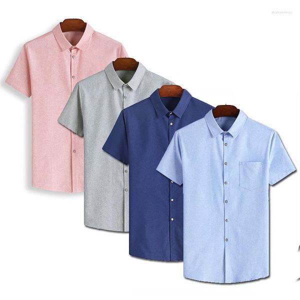 Camisas casuais masculinas 2022 Oxford masculino girando pura cor curta de manga curta e masculino camisa de estilo fino homem lazer meia manga