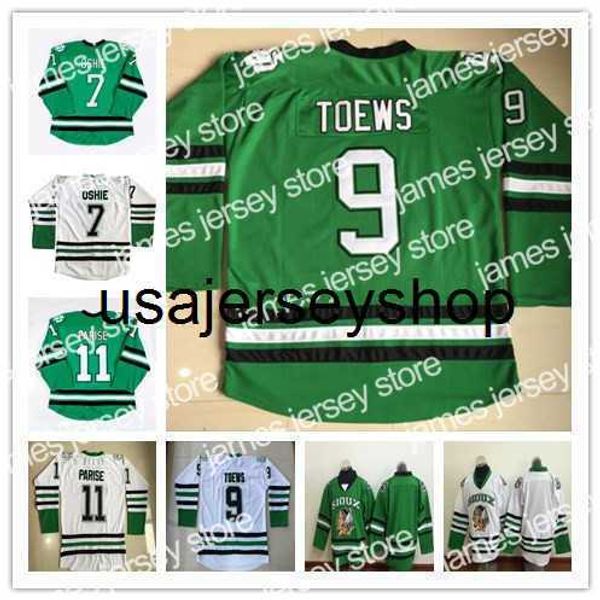 Hóquei Jerseys Dakota Norte Fighting Sioux College 7 TJ Oshie 9 Jonathan Toews 11 Zach Parise Blank Green White