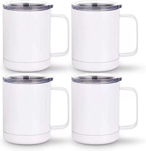 Canecas de sublimação canecas de café aço inoxidável parede dupla de 10 oz em branco brancos canecas com alça e tampa para a caneca cricut machine sublimação impressão ss1202