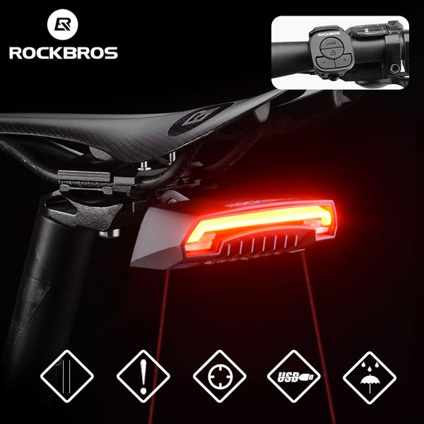 Luzes de bicicleta rockbros cauda USB recarregável sem fio impermeável mtb Segurança Inteligente Controle remoto Turn Sigil Lamp 221201