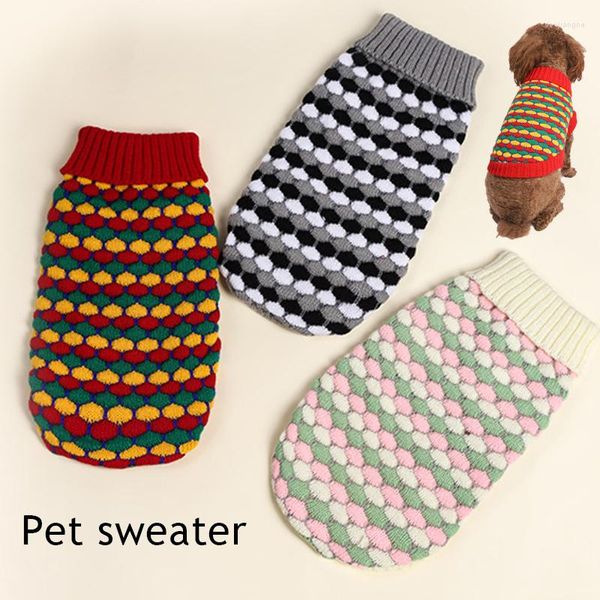 Trajes de gato suéter de malha de estimação rosa preto preto xadrão e roupas de cachorro de inverno para cães pequenos Manter macio de cachorro Pullover de pelúcia de pelúcia