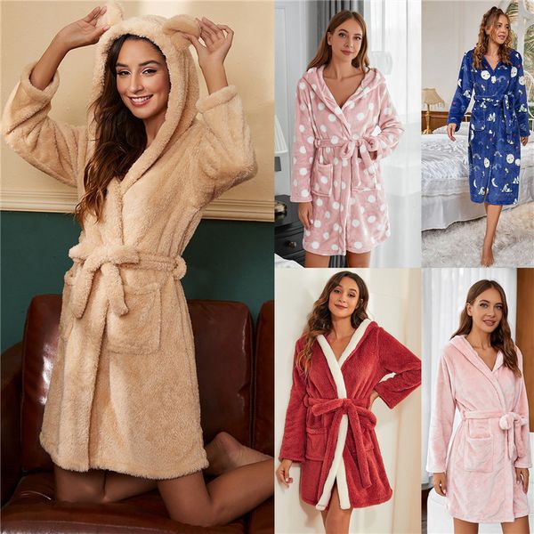 abbigliamento per la casa Addensare Accappatoi fuzzy Accappatoio lungo da donna Carino orecchio caldo con cappuccio Flanella di coniglio Kimono Vestaglia da bagno Velluto Indumenti da notte 221202