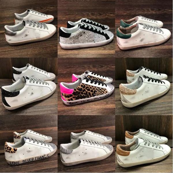 Designer-Freizeitschuhe für Männer und Frauen, Luxus-Mode-Sneaker, Italien, Gold, berühmte Marke, klassisch, weiß, alte Pailletten, schmutzig, Schuhe von bester Qualität