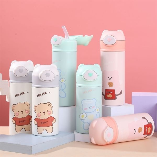 Thermos 320 / 420ML Cute Kids Bottiglia d'acqua in acciaio inossidabile Thermos sottovuoto con cannuccia Tazza da caffè Thermocup 221202