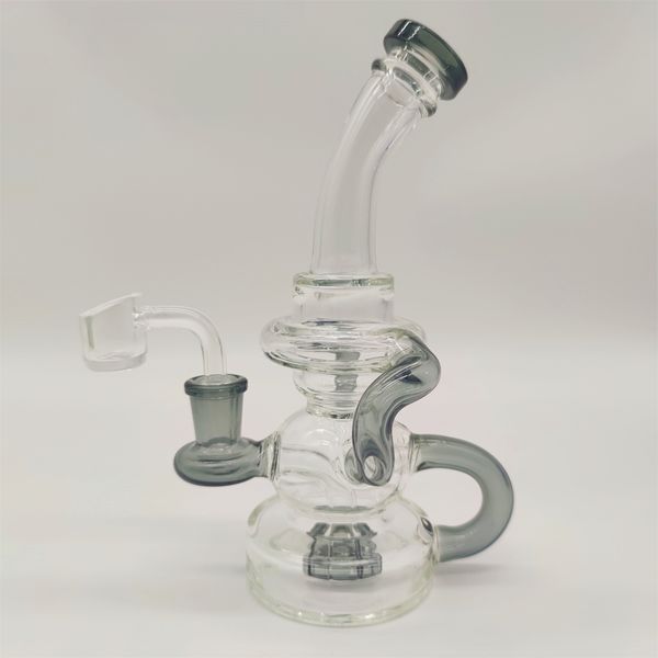 2022 Pipa ad acqua in vetro nero trasparente da 8 pollici Bong Dabber Rig Recycler Tubi Bong Tubi di fumo Giunto femmina da 14,4 mm con ciotola normaleBanger Magazzino USA