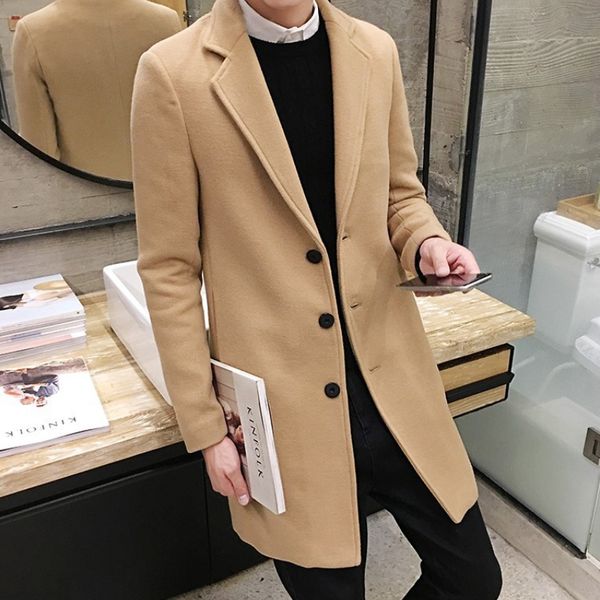 Misto lana da uomo 2023 Boutique M5XL Versione coreana di All Fashion Trench Coat Long Casual Slim Tinta unita Trend British Style 221201