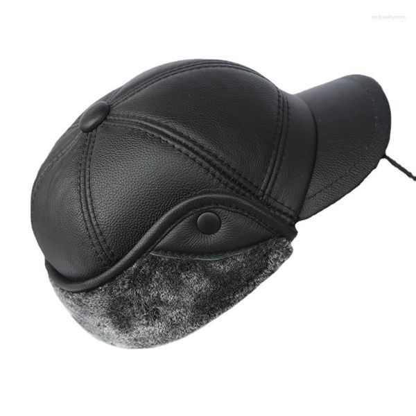 Berets Middle-aged And Elderly Outdoor Winter Old Man's Cowhide Warm Ear Protection Bomber For Men's Thickened Cotton Hat