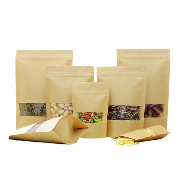 Bolsas de embalagem Kraft Paper Bag Stand Up Gift Alimento seco Tea de frutas bolsas de embalagem