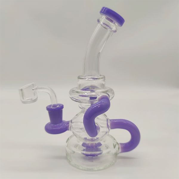 2022 Pipa ad acqua in vetro viola da 8 pollici Bong Dabber Rig Recycler Tubi Bong Tubi di fumo Giunto femmina da 14,4 mm con normale BowlBanger Magazzino USA