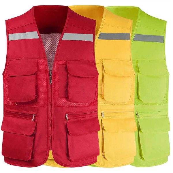 Gilet di sicurezza riflettente industriale Gilet da pesca estivo in rete da uomo Fotografia da lavoro Multi-tasche Gilet da giornalista Gilet senza maniche