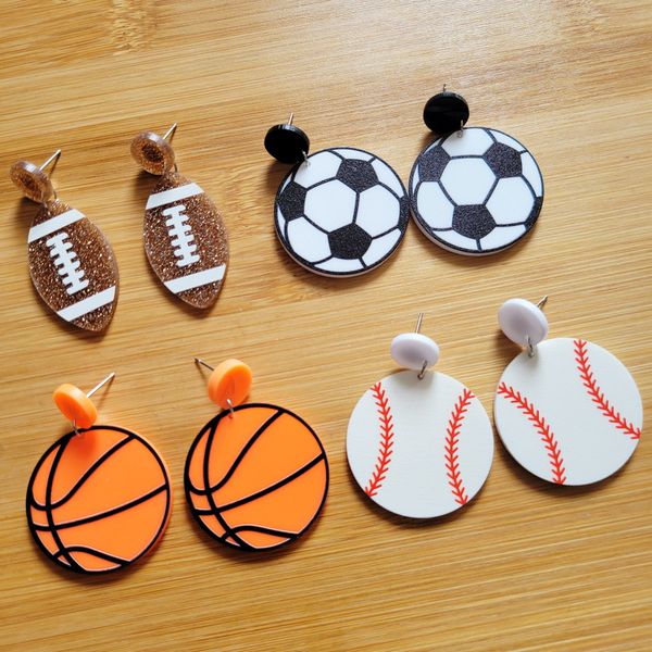 Coppa del Mondo Sport Orecchini Charm Acrilico Ear Studs Calcio Pallacanestro Baseball Rugby Ciondolo Stud Accessori di moda